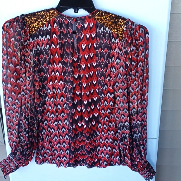 Anthropologie Bl-nk London Sequin Embellished Blouse, Size xs, red, black... - Picture 2 of 9